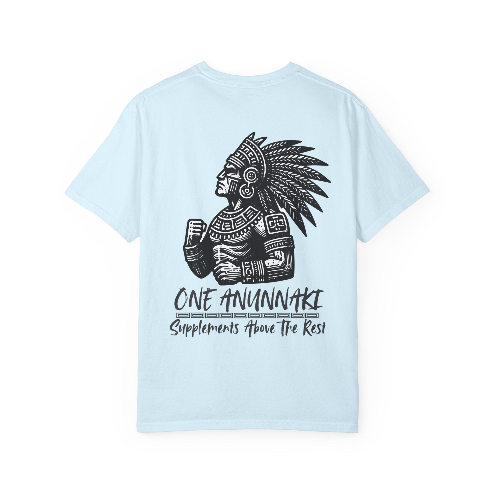 One Anunnaki T-Shirt — Aztec Warrior Graphic Tee with “One Anunnaki: Supplements Above The Rest”