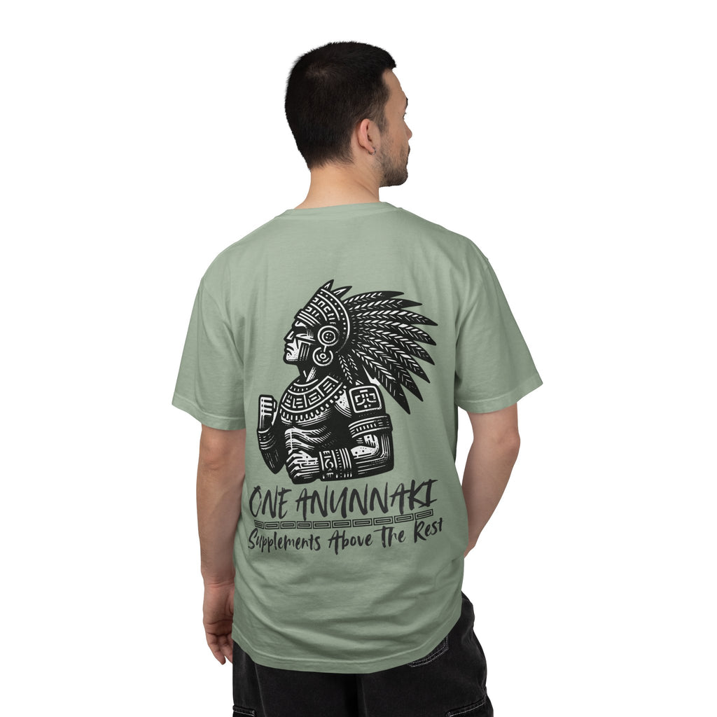 One Anunnaki T-Shirt — Aztec Warrior Graphic Tee with “One Anunnaki: Supplements Above The Rest”