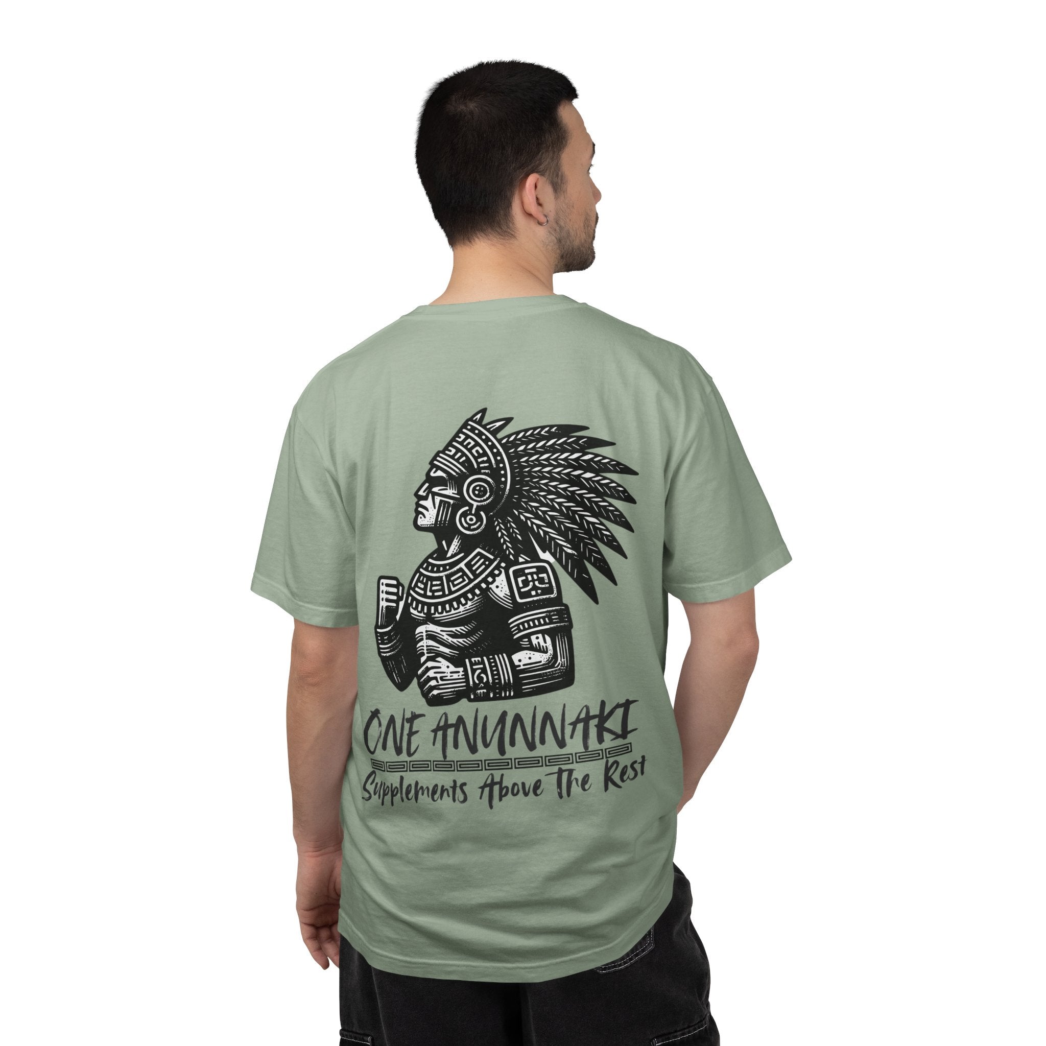 One Anunnaki T-Shirt — Aztec Warrior Graphic Tee with “One Anunnaki: Supplements Above The Rest”
