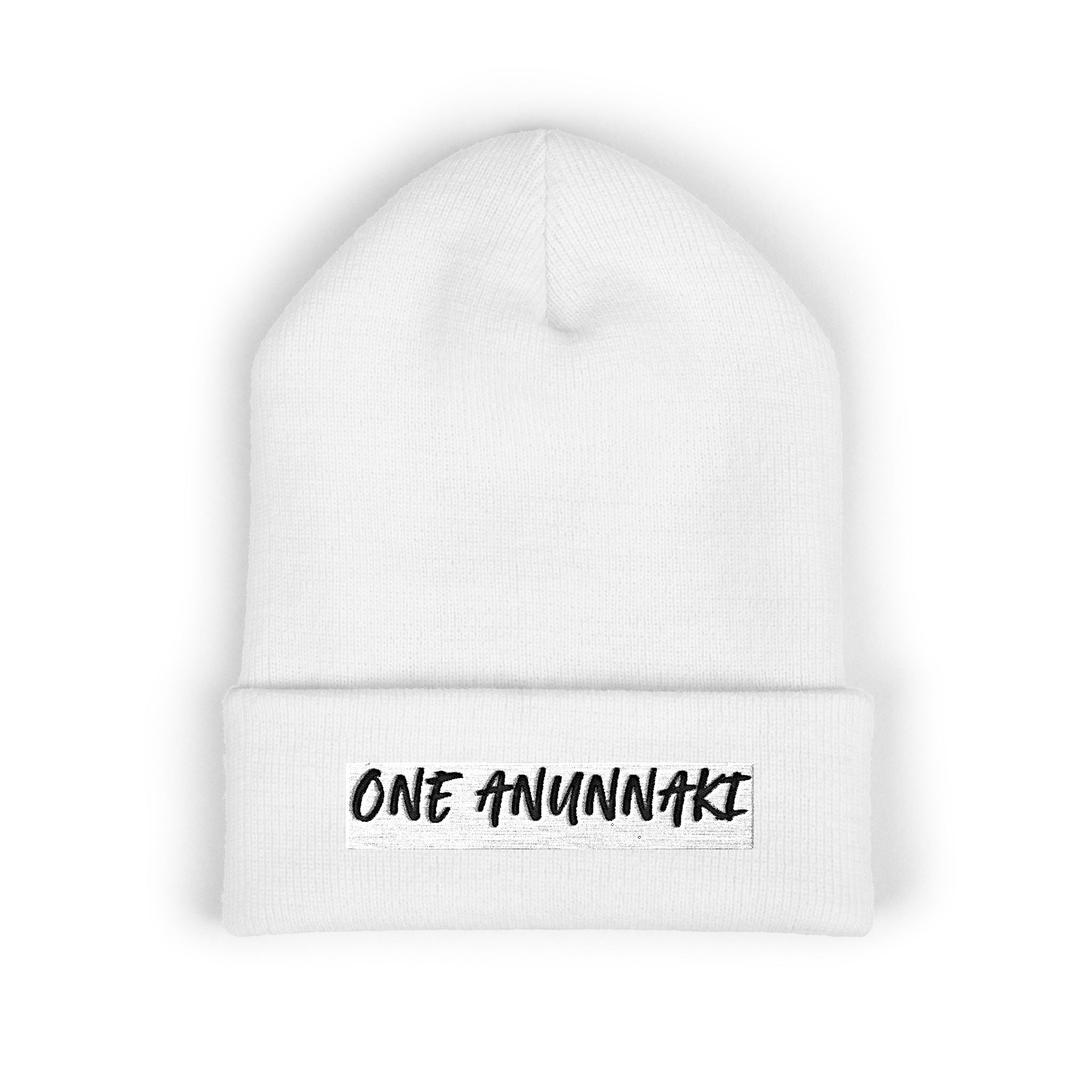 ONE AWUNNAKI cuffed beanie | embroidered text knit hat