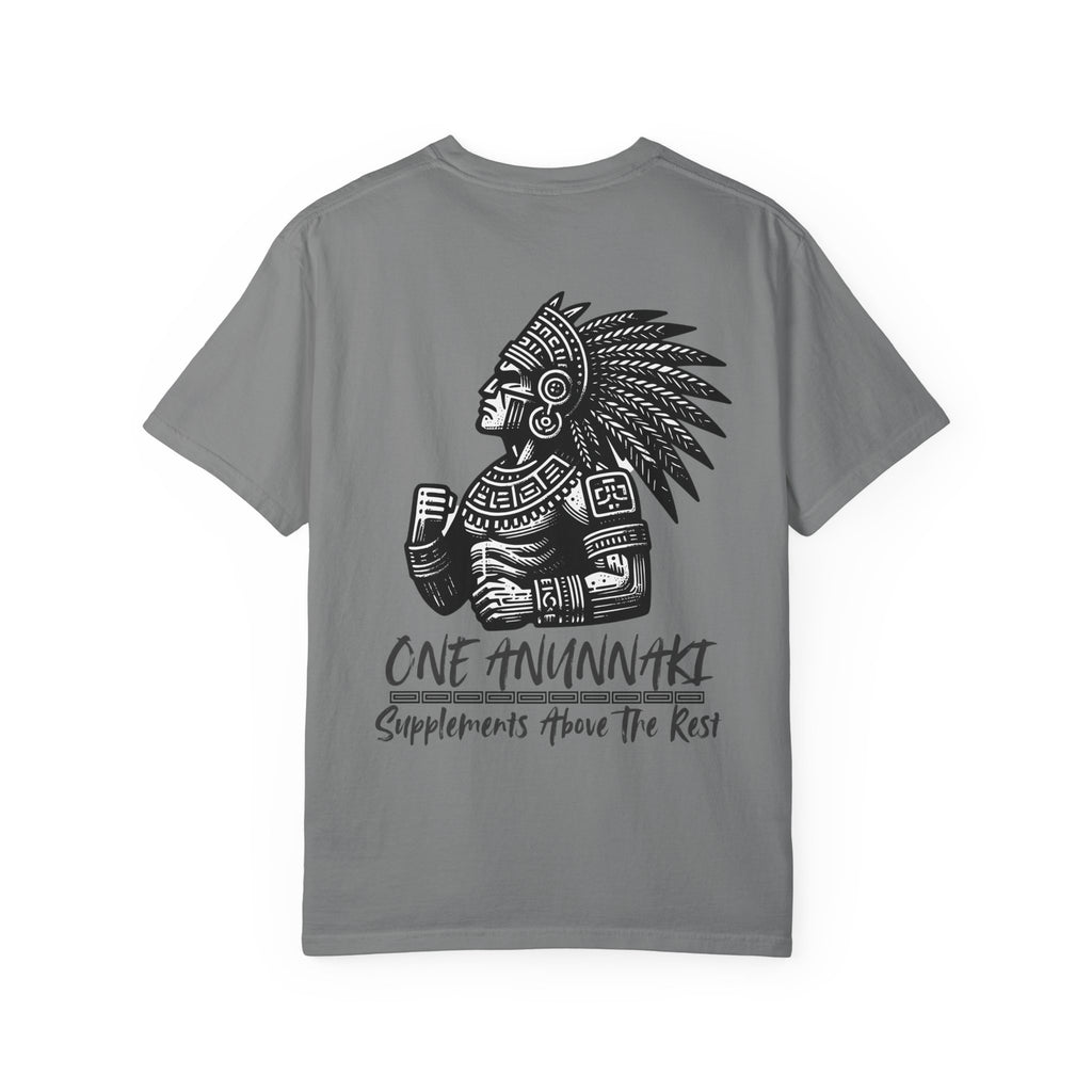 One Anunnaki T-Shirt — Aztec Warrior Graphic Tee with “One Anunnaki: Supplements Above The Rest”