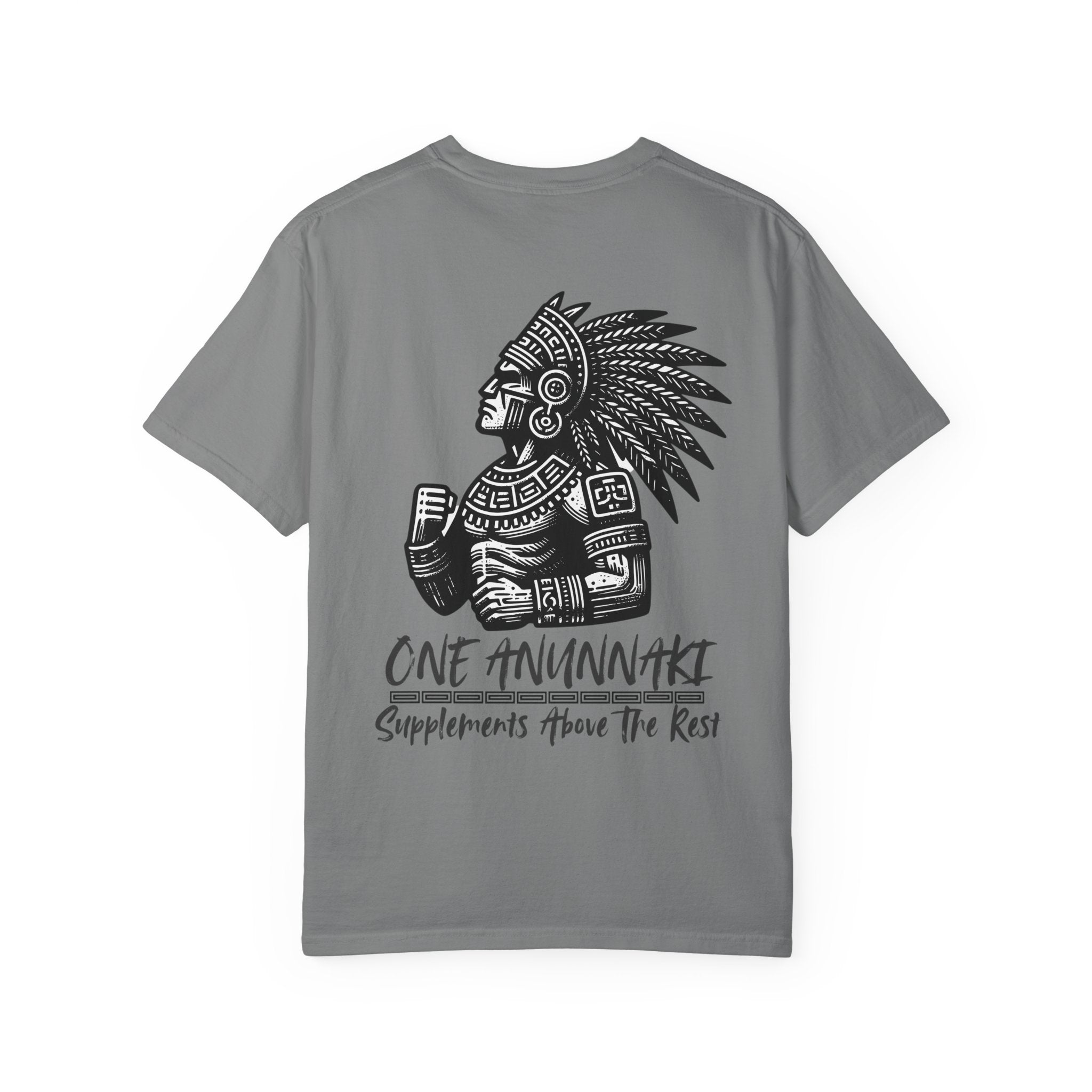 One Anunnaki T-Shirt — Aztec Warrior Graphic Tee with “One Anunnaki: Supplements Above The Rest”
