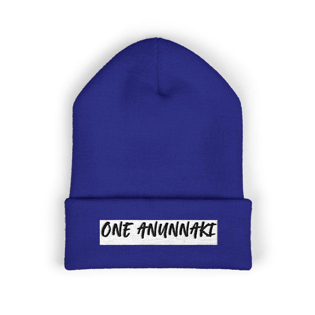ONE AWUNNAKI cuffed beanie | embroidered text knit hat