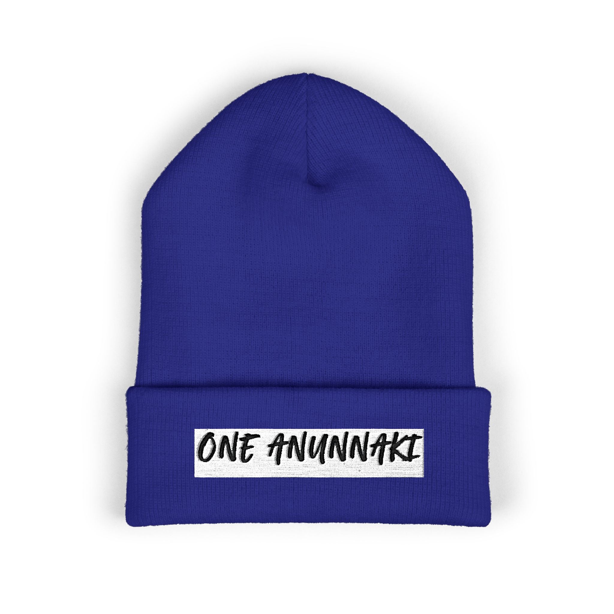 ONE AWUNNAKI cuffed beanie | embroidered text knit hat