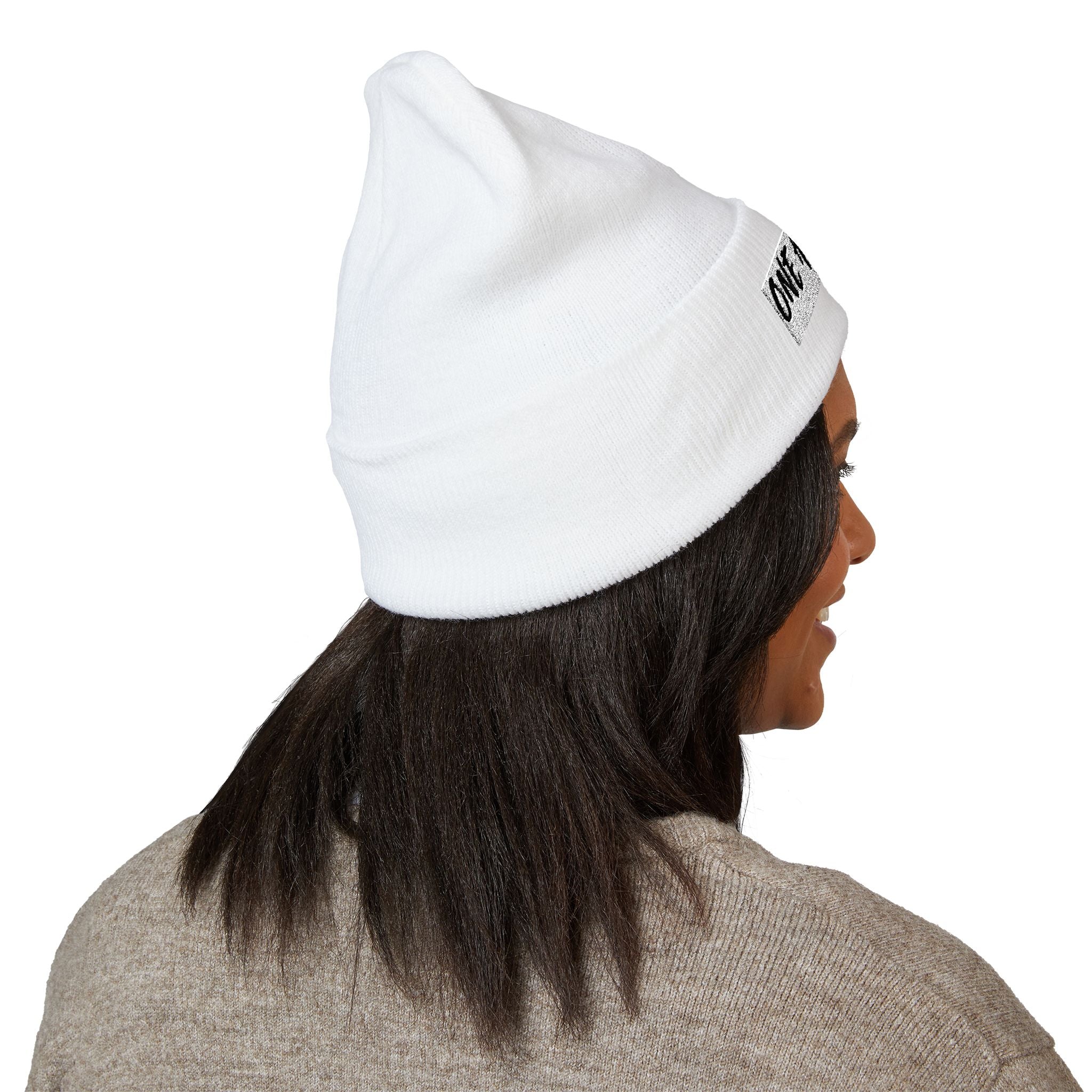 ONE AWUNNAKI cuffed beanie | embroidered text knit hat