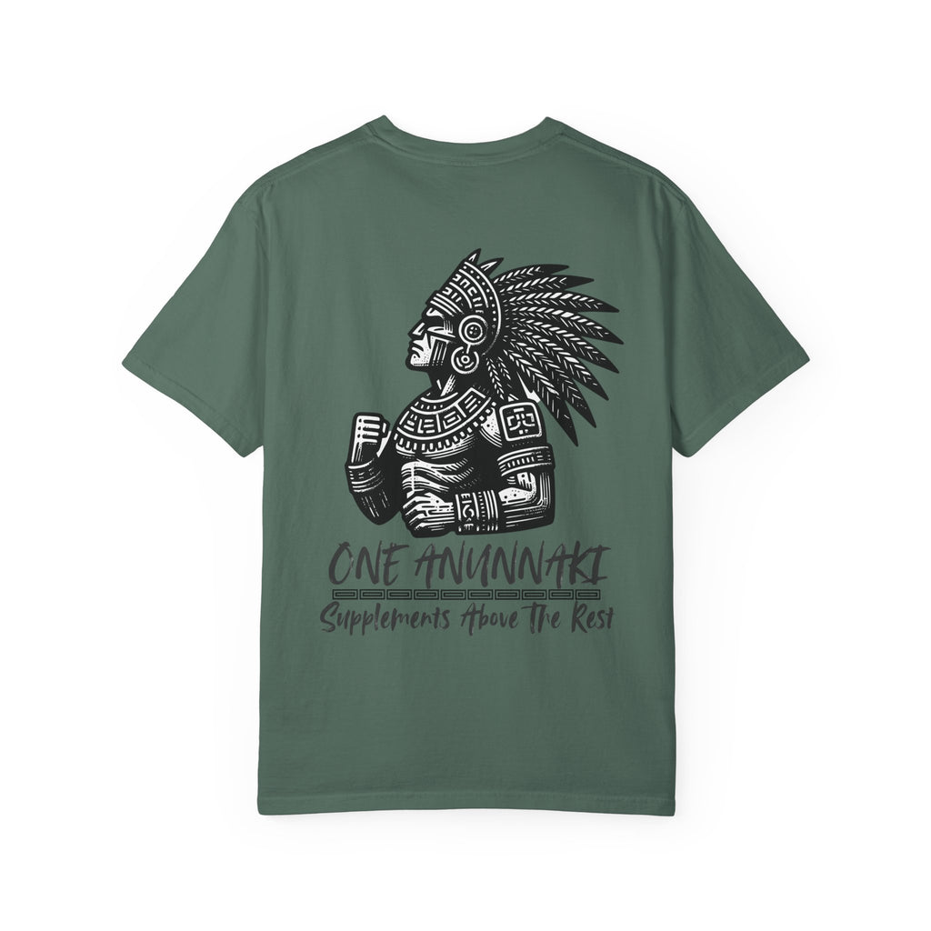 One Anunnaki T-Shirt — Aztec Warrior Graphic Tee with “One Anunnaki: Supplements Above The Rest”