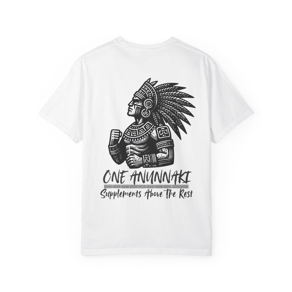One Anunnaki T-Shirt — Aztec Warrior Graphic Tee with “One Anunnaki: Supplements Above The Rest”