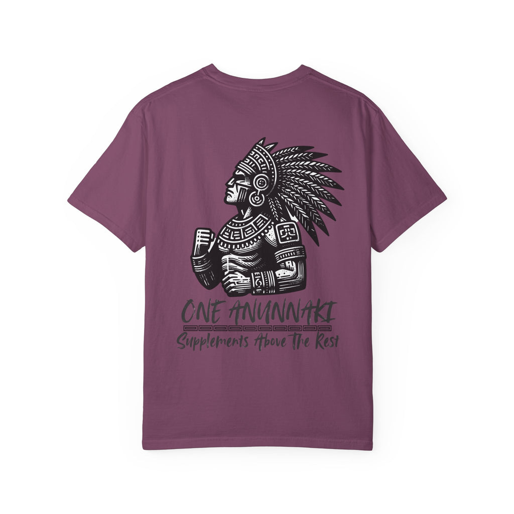 One Anunnaki T-Shirt — Aztec Warrior Graphic Tee with “One Anunnaki: Supplements Above The Rest”