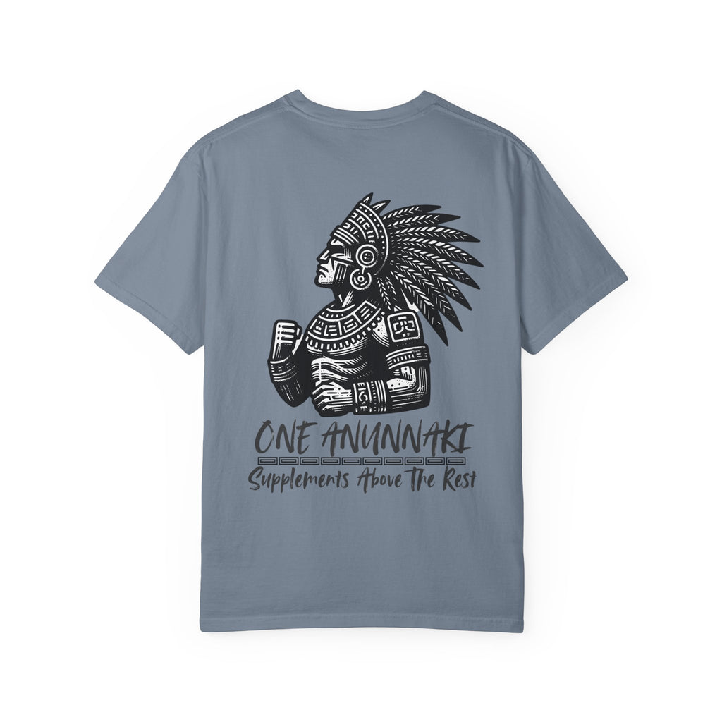 One Anunnaki T-Shirt — Aztec Warrior Graphic Tee with “One Anunnaki: Supplements Above The Rest”