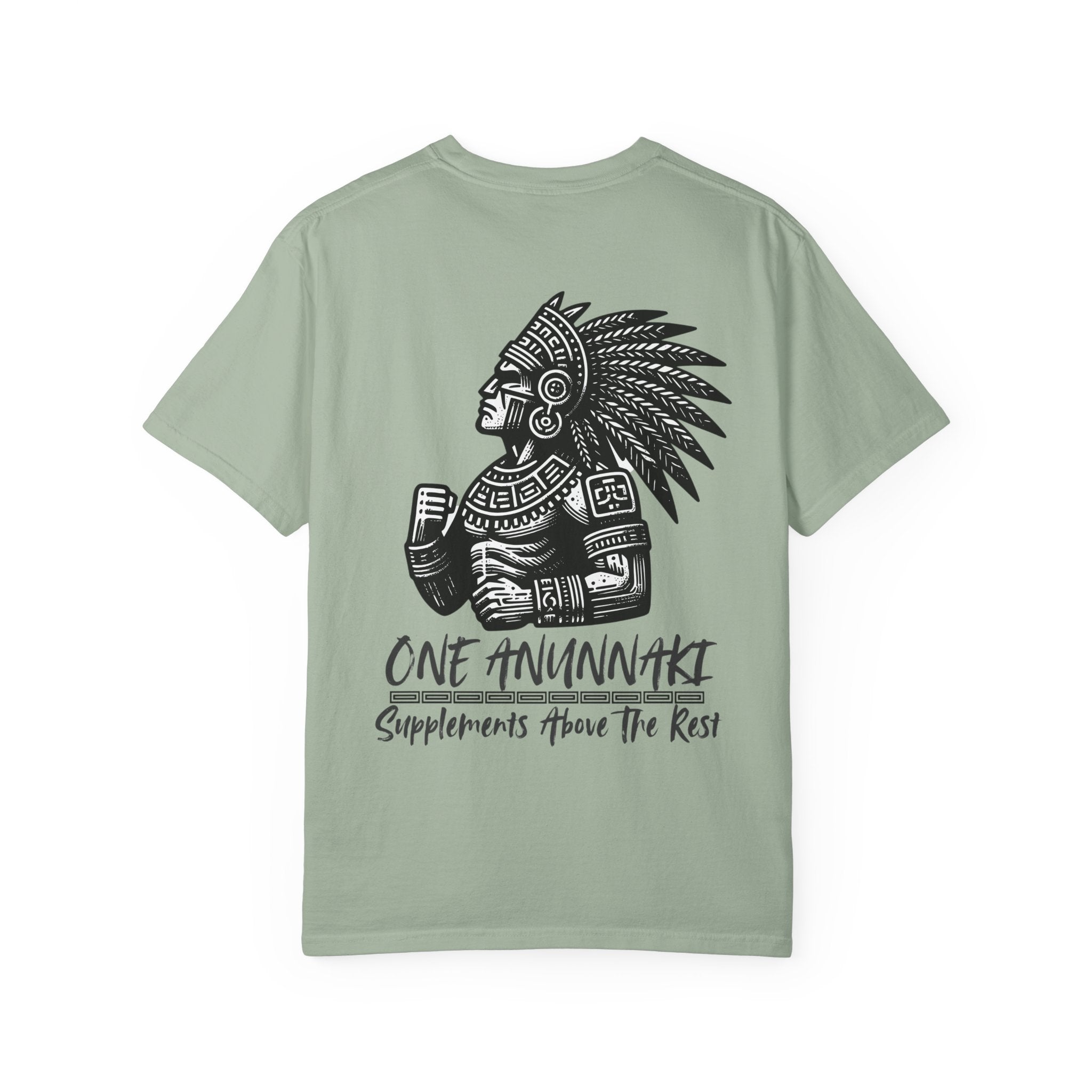 One Anunnaki T-Shirt — Aztec Warrior Graphic Tee with “One Anunnaki: Supplements Above The Rest”