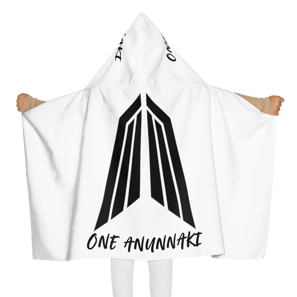 Youth Hooded Towel — "One Anunnaki" Black Logo Kids Beach & Bath Wrap