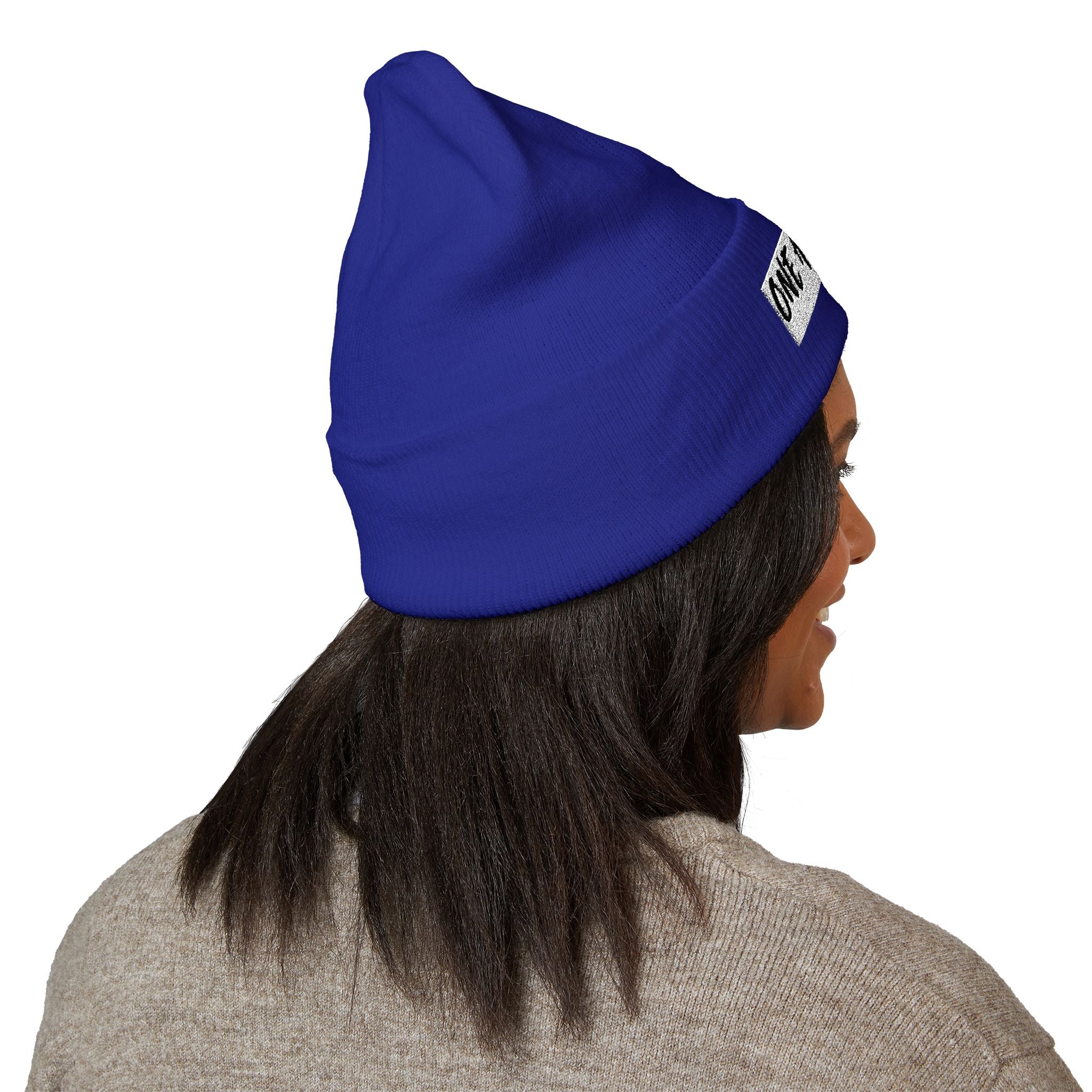 ONE AWUNNAKI cuffed beanie | embroidered text knit hat